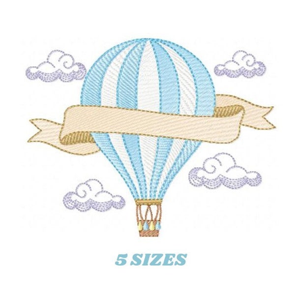 Balloon embroidery designs - Hot air balloon embroidery design machine embroidery pattern - Sky clouds embroidery file - instant download