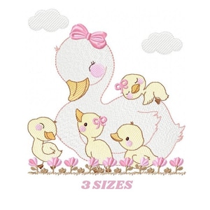 Mama Duck embroidery design - Baby girl embroidery designs machine embroidery pattern - animal embroidery file - duck flowers download