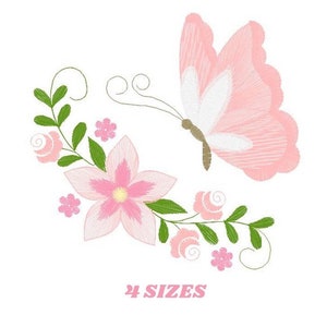 Butterfly embroidery design - Delicate Flowers embroidery designs machine embroidery pattern - Towel embroidery file - instant download pes