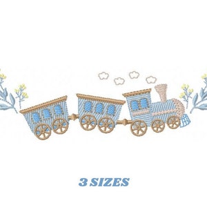 Zug-Stickmotive – Fahrzeug-Stickerei-Design, Maschinenstickmuster – Junge-Stickdatei, sofortiger Download – Zug mit Waggons