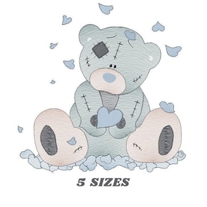 Ragged Teddy Bear embroidery designs - Baby boy embroidery design machine embroidery pattern - Patched teddy bear embroidery download file