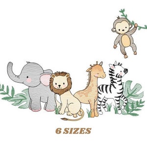 Safari embroidery designs - Animals embroidery design machine embroidery pattern - Elephant embroidery file - Zebra Monkey Giraffe Lion pes