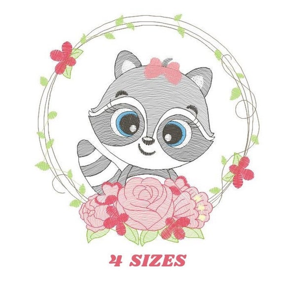 Female Raccoon embroidery designs - Woodland animal embroidery design machine embroidery pattern - Baby girl embroidery - instant download