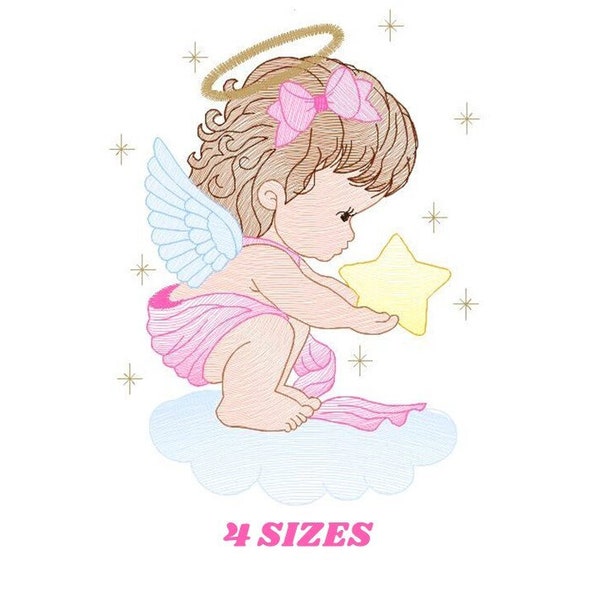 Engel mit Flügel Stickmuster - Baby Mädchen Stickmuster Maschinenstickmuster - Mädchen mit Flügel Stickdatei pes Download