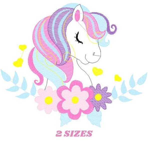 Pony embroidery design - Horse embroidery designs machine embroidery pattern - Pony with flowers embroidery file - Girl instant download pes