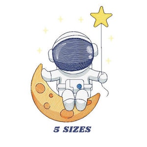 Astronaut Stickmuster - Baby Junge Stickdesign Maschinenstickmuster - Sofort Download - Mond Stickdatei Weltraum Erde