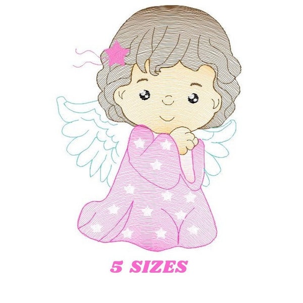 Angel with wings embroidery designs - Baby girl embroidery design machine embroidery pattern - girl with wings embroidery file pes download