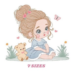 Baby girl embroidery designs - Children embroidery design machine embroidery pattern - girl with flower embroidery file  princess embroidery