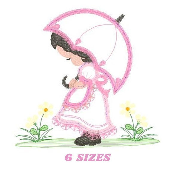 Girl embroidery designs - Flower girl embroidery design machine embroidery pattern - girl with flowers embroidery file gueisa embroidery