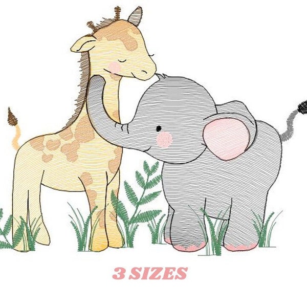 Safari embroidery designs - Animals embroidery design machine embroidery pattern - Elephant embroidery file - Giraffe embroidery download