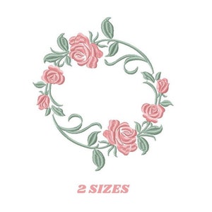 Monogram Frame embroidery designs - Flower embroidery design machine embroidery pattern - rose wreath embroidery file - baby girl embroidery