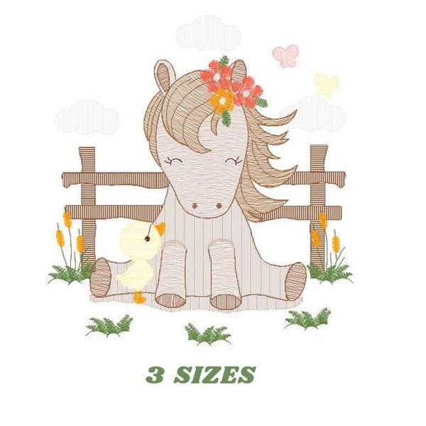 Pferd Stickdatei - Ranch Pony Stickdateien Maschinenstickmuster - Baby Mädchen Stickdatei - sofort download mare pes