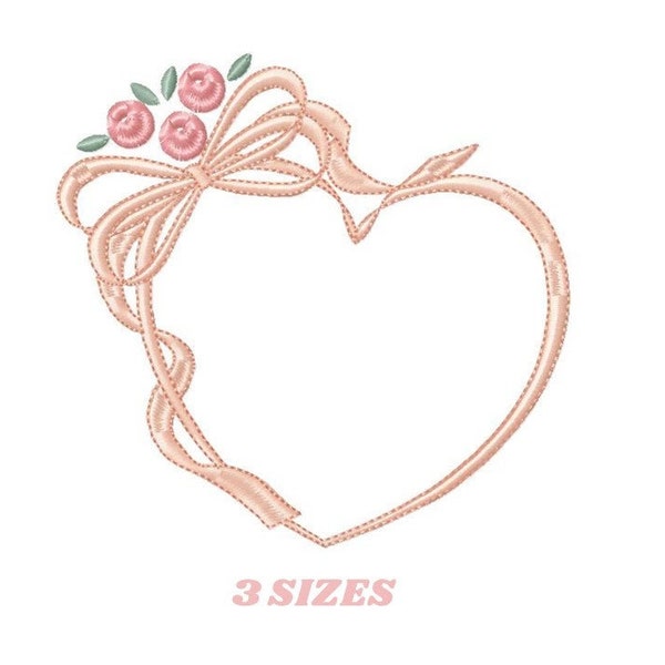 Diseños de bordado de corazón con rosas - Patrón de bordado de máquina de diseño de bordado de flores - Archivo de bordado de niña Marco de bordado de corazón