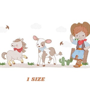 Cowboy Stickdatei - Bauernhof Tiere Stickmuster - Wrangler Pferd Kuh Rancher Buckaroo - Sofortiger digitaler Download pes jef