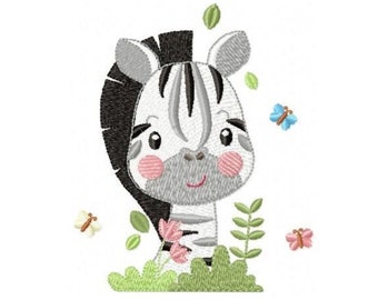 Zebra Embroidery Design – Safari Animal with Flowers (Digital Download)