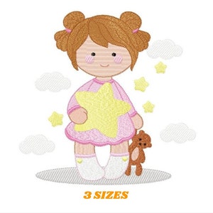 Girl embroidery designs - Girl with star embroidery design machine embroidery pattern - Girl with bear embroidery file - instant download