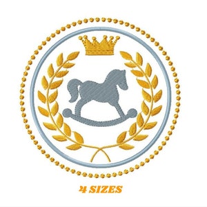 Diseño de bordado de caballo de juguete - Diseños de bordado de marco patrón de bordado de máquina - Marco con archivo de bordado de laurel - descarga instantánea