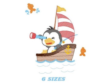 Penguin embroidery designs - Boat embroidery design machine embroidery pattern - Baby boy embroidery digital download jef pes dst hus vip