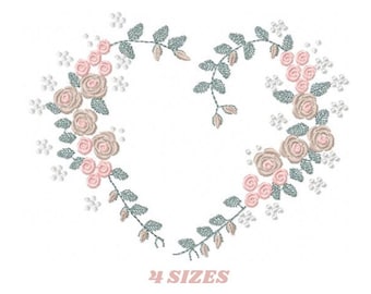 Motifs de broderie coeur avec roses - motif de broderie de fleurs motif de broderie machine - fichier de broderie cadre monogramme - pes jef vip vp3