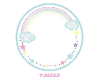 Rainbow Monogram Frame embroidery designs - Stars frame embroidery design machine embroidery pattern - Patch embroidery download pes jef hus