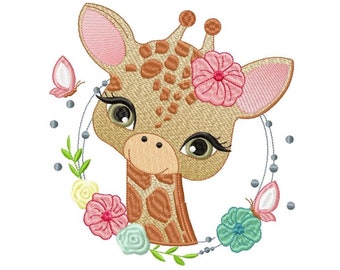 Giraffe borduurontwerpen - Bosdieren borduurontwerp machine borduurpatroon - Baby meisje borduurbestand - direct downloaden