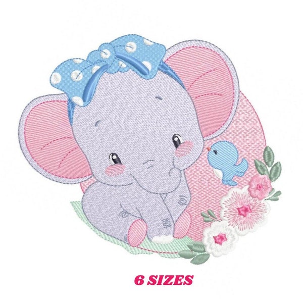 Elephant embroidery designs - Animal embroidery design machine embroidery pattern - Baby girl embroidery file - elephant with bird flowers
