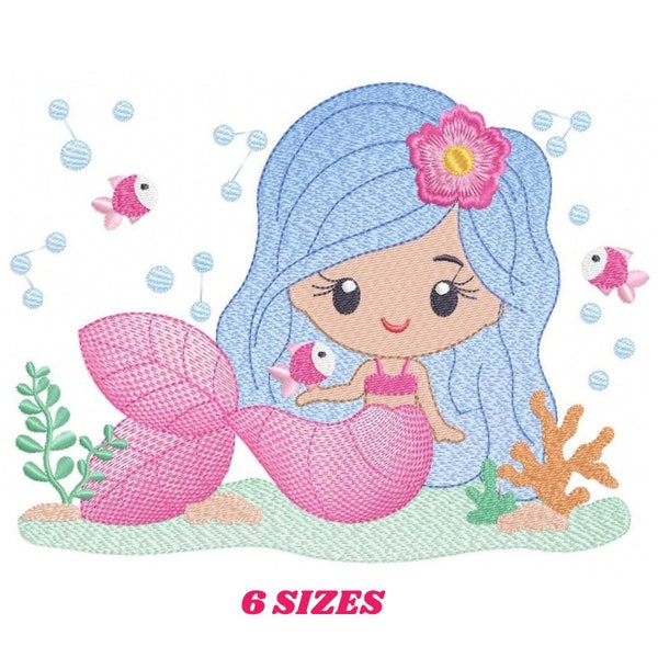 Mermaid embroidery designs - Princess embroidery design machine embroidery pattern - Mermaid rippled design - Girl embroidery file download