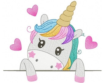 Peekaboo Unicorn embroidery design - Baby Girl Magical Colorful Pony machine pattern (Instant Digital Download)