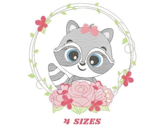 Female Raccoon embroidery designs - Woodland animal embroidery design machine embroidery pattern - Baby girl embroidery - instant download