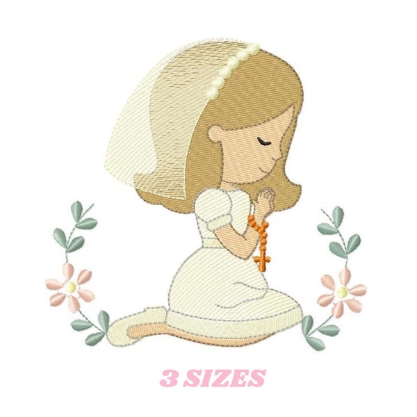 Praying girl embroidery designs - First Communion embroidery design machine embroidery pattern - Christian embroidery file - Christening