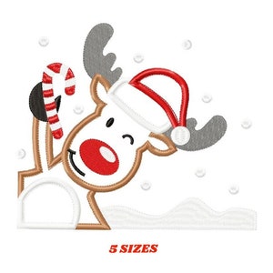 Christmas Rudolf Reindeer Embroidery Design - Xmas card machine embroidery pattern - Holiday file - Instant digital download pes jef dst hus