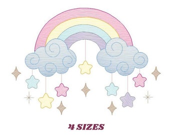 Rainbow embroidery design - Sky embroidery designs machine embroidery pattern - Baby girls embroidery file - Rainbow rippled star clouds pes
