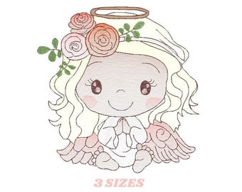 Angel embroidery designs - Baby girl embroidery design machine embroidery pattern - Girl with wings embroidery file - instant download pes
