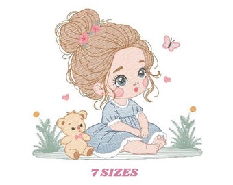 Baby girl embroidery designs - Children embroidery design machine embroidery pattern - girl with flower embroidery file  princess embroidery