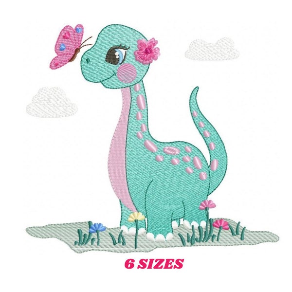 Dinosaur embroidery designs - Dino embroidery design machine embroidery pattern - instant download - Baby girl embroidery file Brontosaurus