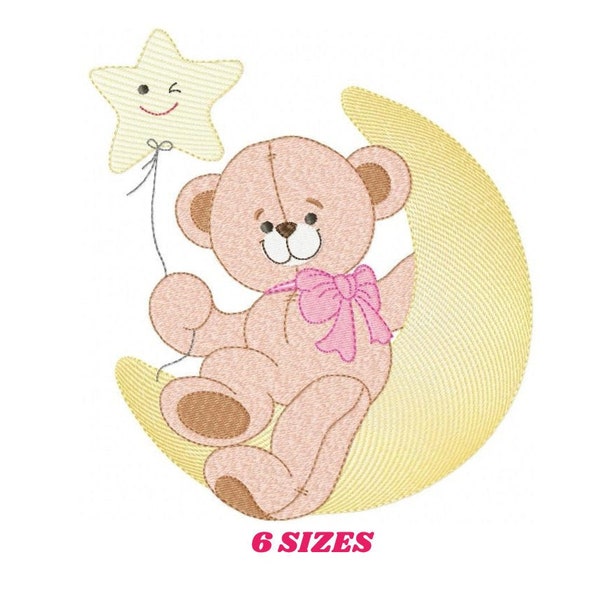 Bear embroidery designs - Moon embroidery design machine embroidery pattern - bear filled stitch design - Teddy embroidery Moon embroidery