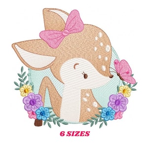 Deer embroidery design - Animal embroidery designs machine embroidery pattern - Newborn embroidery file - baby girl embroidery  Woodland