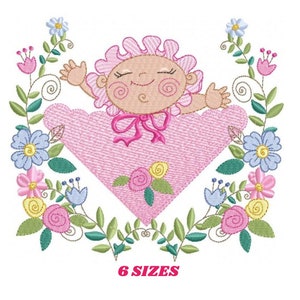 Desenhos de bordado para meninas - Bordado à máquina para meninas recém-nascidas - Moldura para meninas com flores - Download digital instantâneo pes jef dst