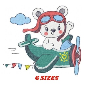 Bear with plane embroidery designs - Pilot Bear embroidery design machine embroidery pattern - Baby boy embroidery file - instant download