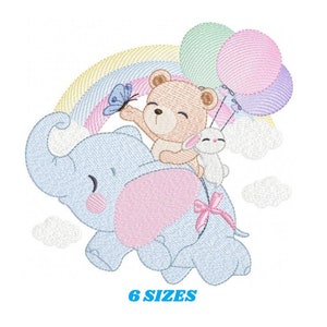 Elephant embroidery designs - Balloon Bear embroidery design machine embroidery pattern - Baby girl embroidery - kid embroidery download