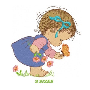 Baby girl embroidery designs - Toddler embroidery design machine embroidery pattern - girl with butterfly embroidery file - instant download