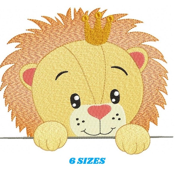 Peek a boo Lion Stickmotive - Safari Stickmuster Maschinenstickmuster - Baby Jungen Stickdatei - König Stickerei pes