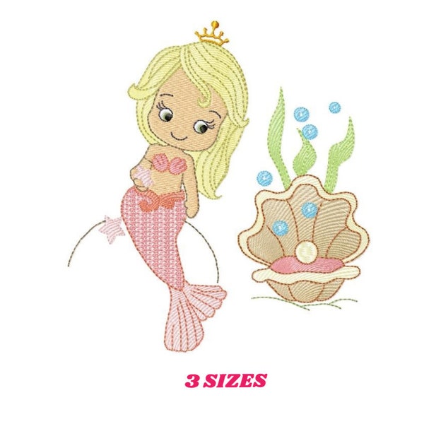 Mermaid embroidery designs - Princess embroidery design machine embroidery pattern - Mermaid rippled design - Girl embroidery file girl pes