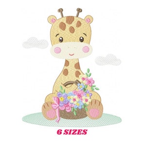 Giraffe embroidery design - Animal embroidery designs machine embroidery pattern - Baby girl embroidery file - Giraffe with flowers download
