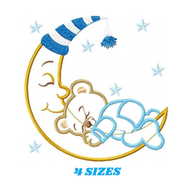 Bear embroidery designs - Moon embroidery design machine embroidery pattern - Bear applique design - Baby boy embroidery file digital file