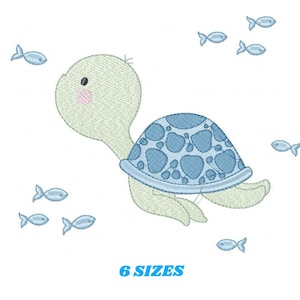 亀の刺繍デザイン - 海の動物の刺繍デザイン、機械刺繍パターン - 男の子の刺繍 - 海の魚の刺繍のダウンロード
