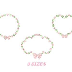 バラのローレル刺繍デザイン - モノグラム刺繍デザイン機械刺繍パターン - 花のフレーム刺繍ファイル - 花の花輪