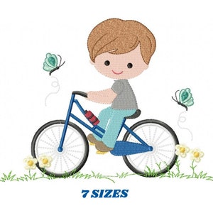 Junge mit Fahrrad Stickdatei - Baby Junge mit Fahrrad Stickdatei Fahrradfahrer - Sofortiger digitaler Download pes jef dst