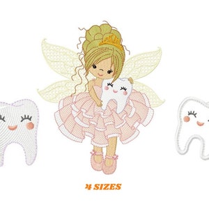 Tooth Fairy embroidery designs Tooth embroidery design machine embroidery pattern Baby girl embroidery file Pixie instant download image 1