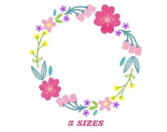 Floral Monogram Frame Embroidery Designs - Flower Wreath Machine